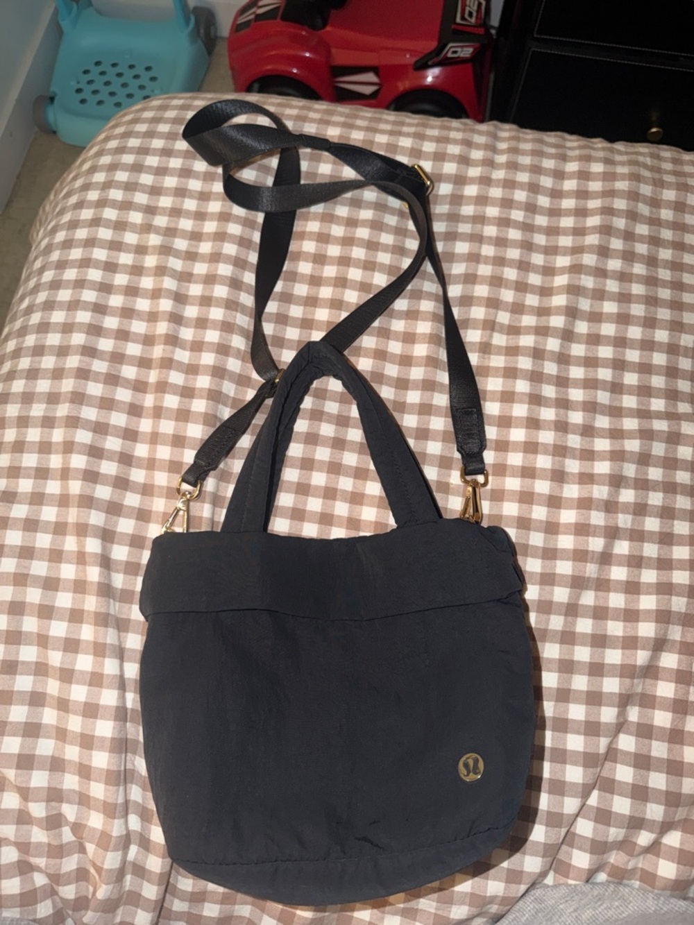 lululemon athletica Black Crossbody Shoulder Bag with Gold Accent